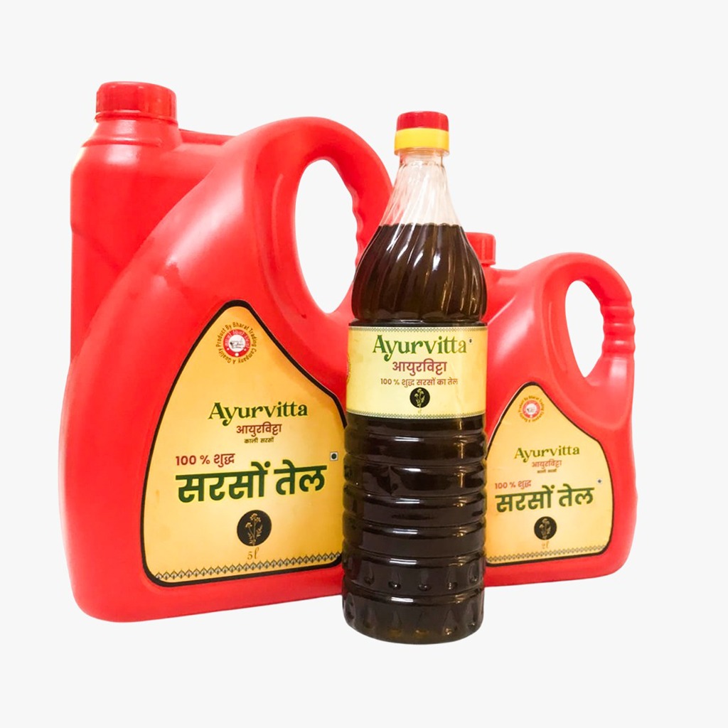 Ayurvitta 100% Pure and Natural Black Mustard Oil | Wood Pressed Mustard Oil with Rich Aroma & Flavour | Daily Cooking with Multipurpose Usage Oil (1 Ltr)