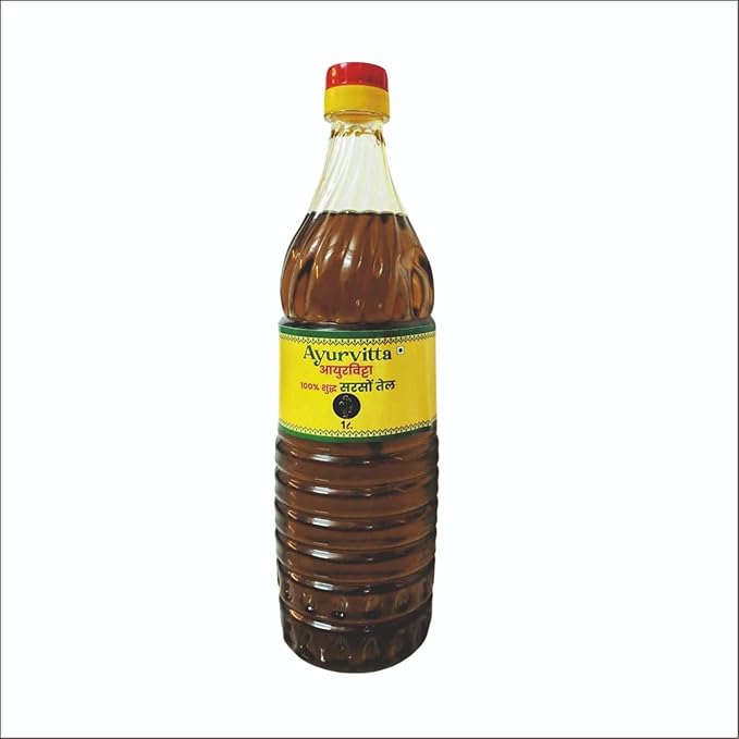 Ayurvitta 100% Pure and Natural Black Mustard Oil | Wood Pressed Mustard Oil with Rich Aroma & Flavour | Daily Cooking with Multipurpose Usage Oil (1 Ltr)
